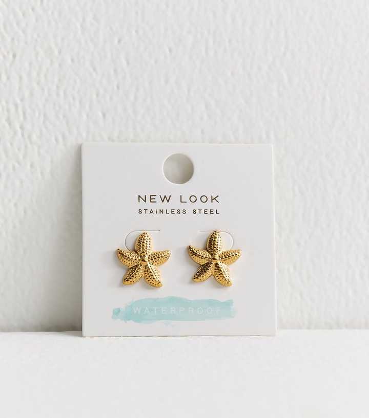 Gold Tone Waterproof Starfish Stud Earrings
