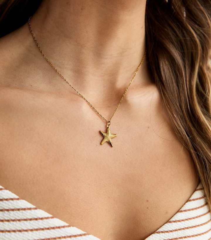 Gold Tone Waterproof Starfish Pendant Necklace