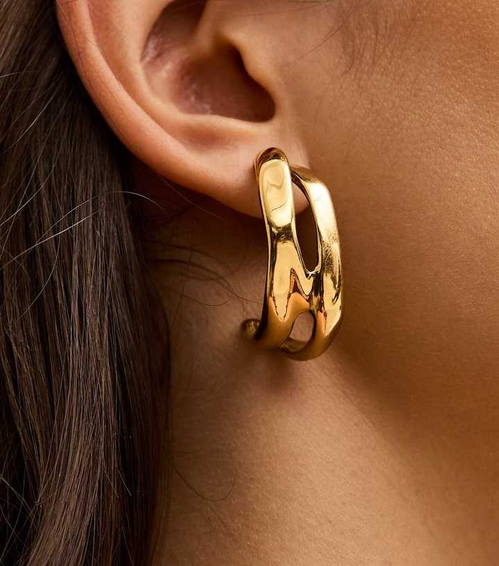Gold Tone Waterproof Row Hoop Drop Earrings