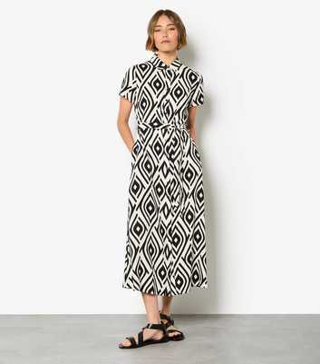 Apricot Black Teardrop Print Midi Shirt Dress