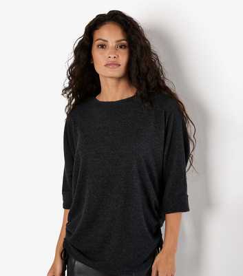 Apricot Dark Grey Batwing Sleeve Top