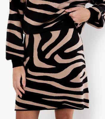 Apricot Black Zebra Jacquard Knit Mini Skirt
