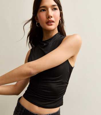 Black Slinky Jersey Grown On Neck Tank Top