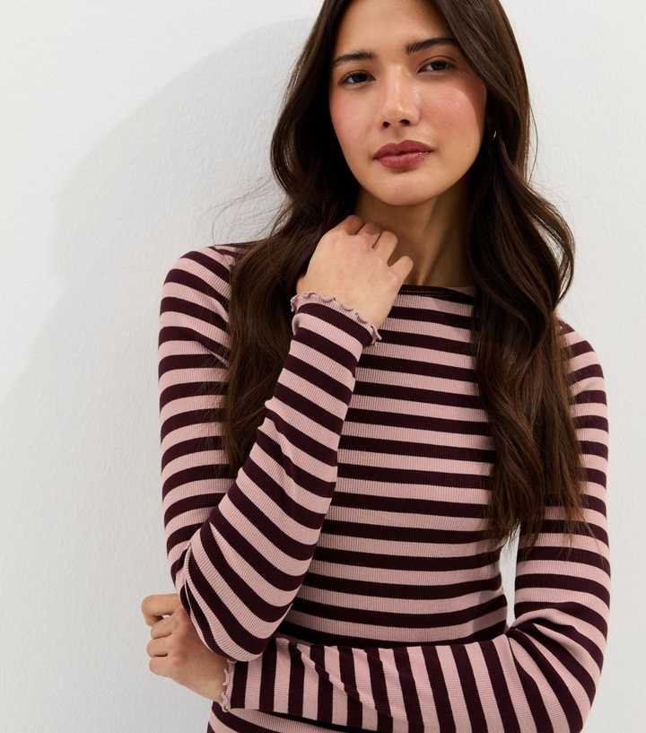 Light Pink Striped Long Sleeve Babylock Top