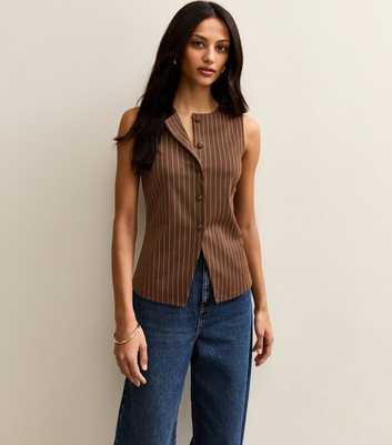 Brown Soft Touch Pinstriped Waistcoat