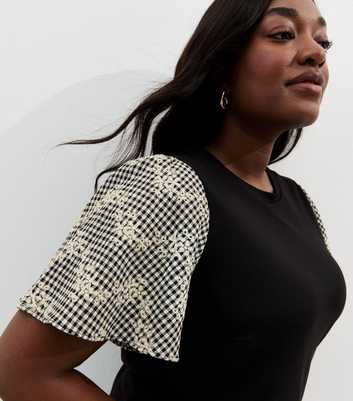 Curves Black Check Sleeve T-Shirt