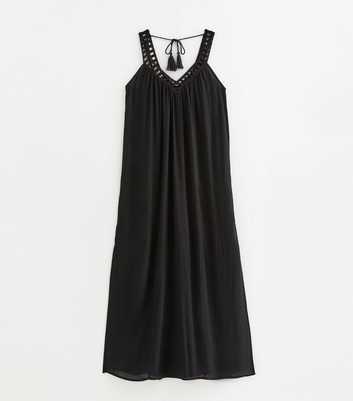 Black Crochet Trim V-Neck Beach Maxi Dress