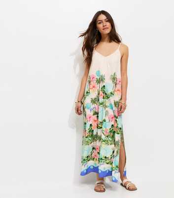 Petite White Tropical Beach Maxi Dress