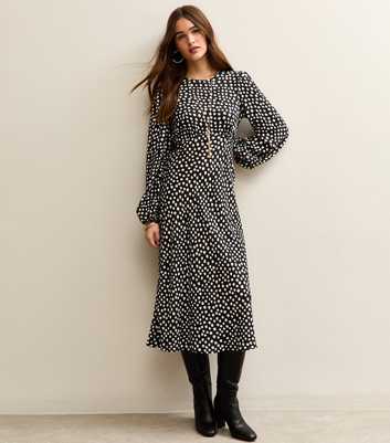 Black Polka Dot Print Midi Dress