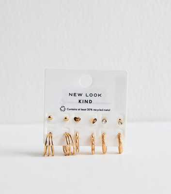 Pack of 6 Gold Tone Mini Hoop and Stud Earrings