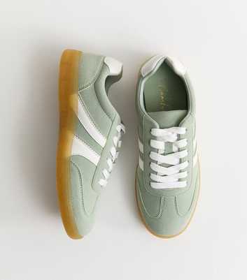 Light Green Faux Suede Contrast Stripe Trainers