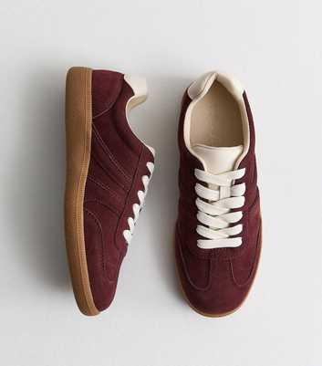 Dark Burgundy Faux Suede Contrast Stripe Trainers