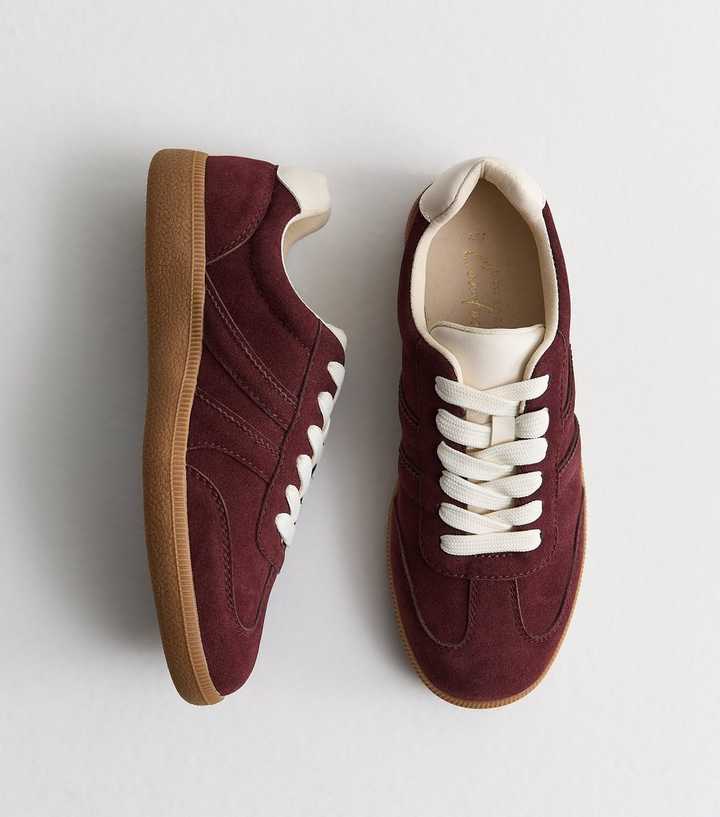 Dark Burgundy Faux Suede Contrast Stripe Trainers