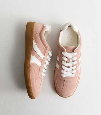 Light Pink Faux Suede Side Stripe Trainers
