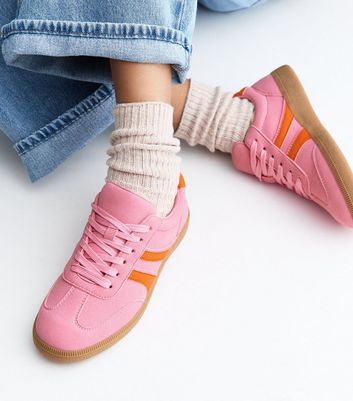 Pink Faux Suede Contrast Stripe Trainers