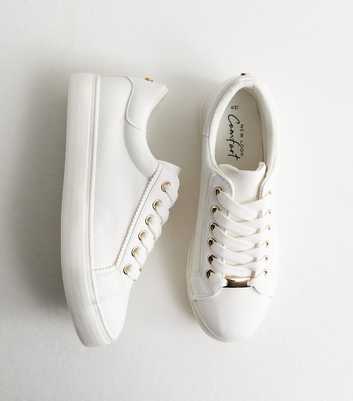 White Grained Faux Leather Lace Up Trainers