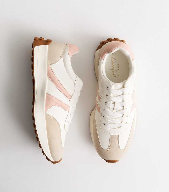 Light Pink Faux Suede Side Stripe Sporty Trainers