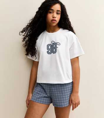 Girls Navy Check T-Shirt and Shorts Pyjama Set