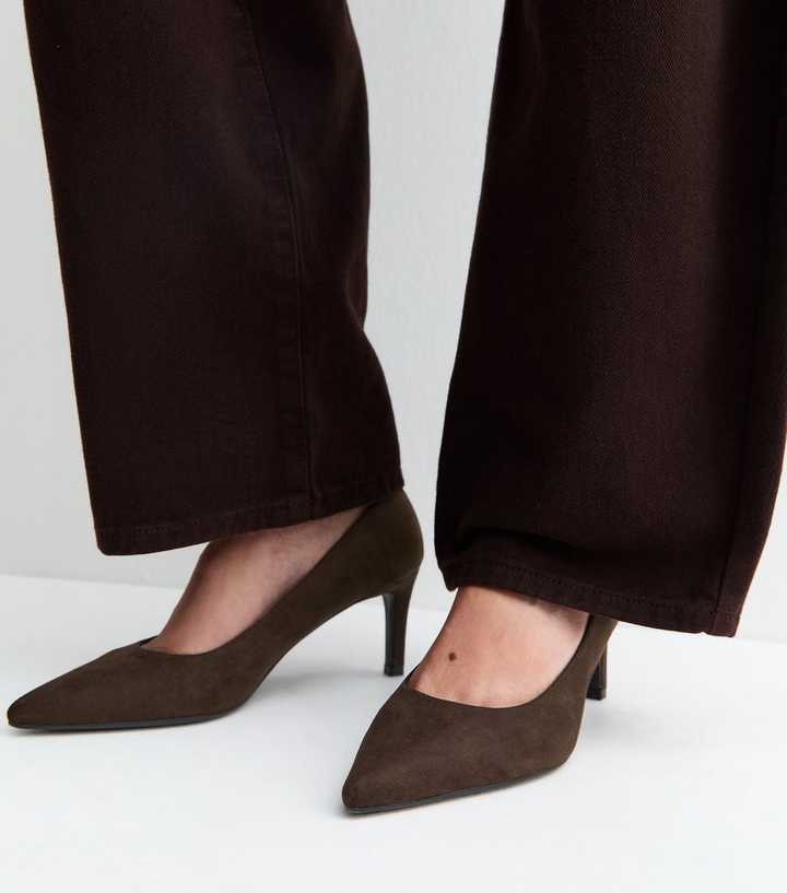 Dark Brown Faux Suede Pointed Toe Pumps