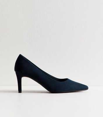 Navy Faux Suede Mid Stiletto Heel Court Shoes