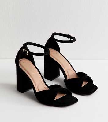 Black Twist Vamp Open Toe Heeled Sandals