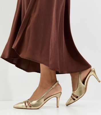 Gold Faux Leather Cut Out Slingback Court Shoes