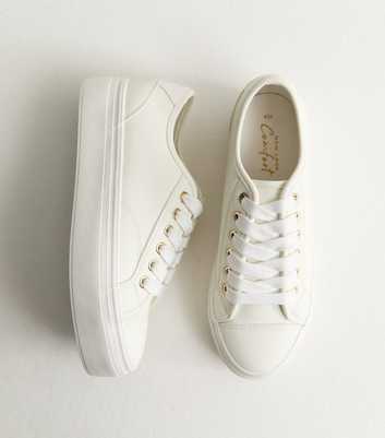 White Faux Leather Flatform Trainers