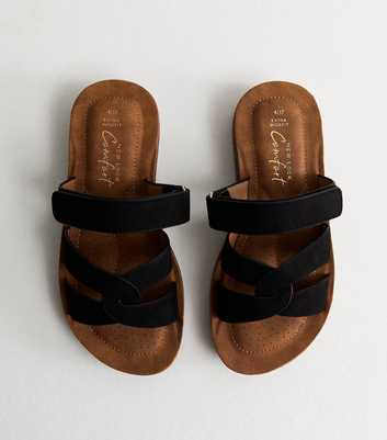 Extra Wide Fit Black Faux Suede Twist Front Mule Sandals