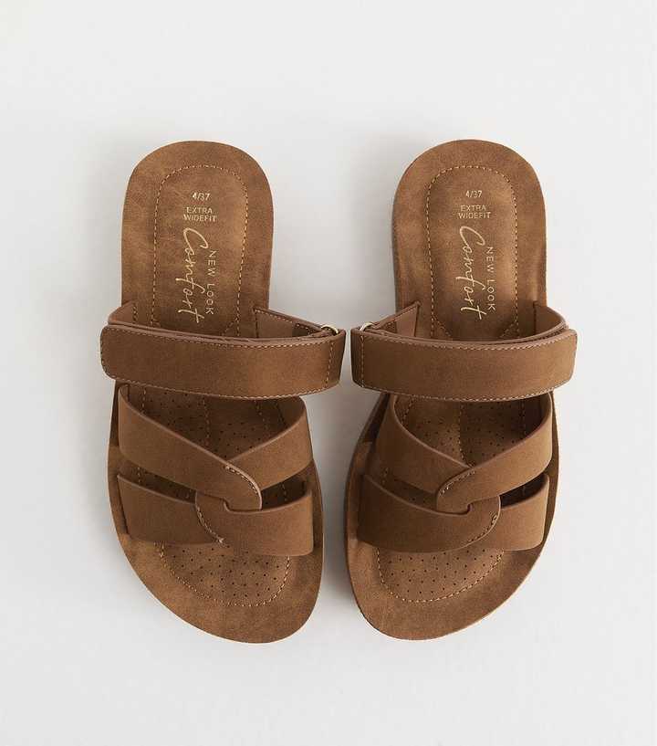 Extra Wide Fit Tan Faux Suede Twist Front Mule Sandals