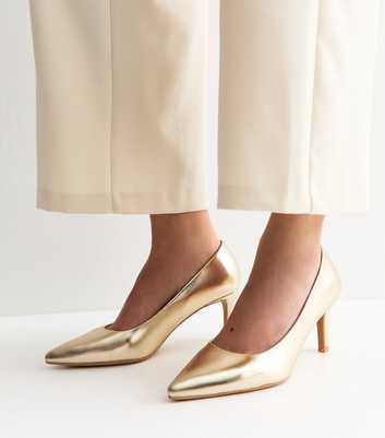 Gold Faux Leather Heeled Court Shoes