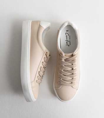 Light Pink Faux Leather Metallic Lace Up Trainers