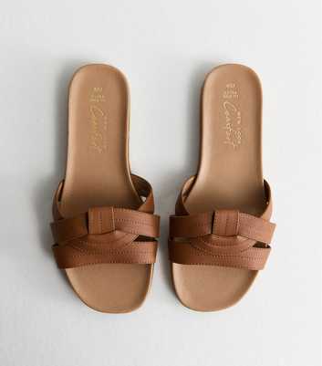 Extra Wide Fit Tan Interwoven Strap Faux Leather Mules