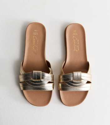 Extra Wide Fit Gold Interwoven Strap Faux Leather Mules