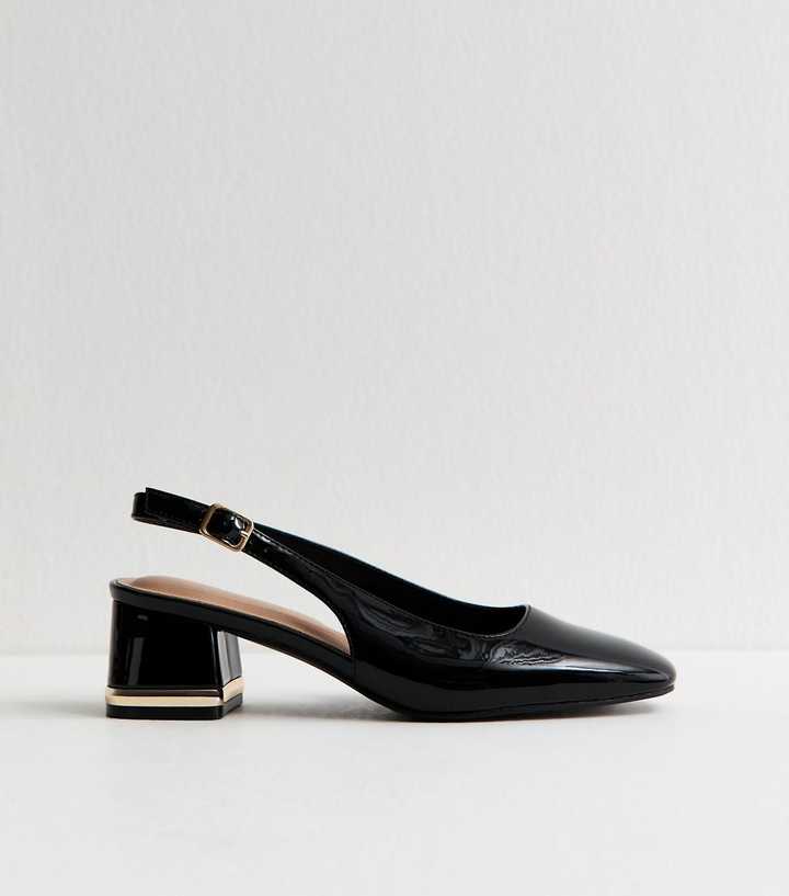 Black Patent Faux Leather Slingback Pumps