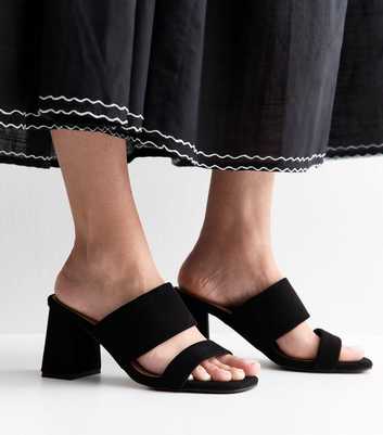 Wide Fit Faux Suede Black Block Heel Mules