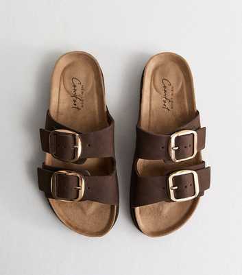 Brown Cork Sole Double Strap Mule Sandals