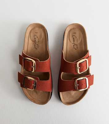Rust Cork Sole Double Strap Mule Sandals