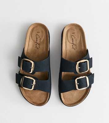Navy Cork Sole Double Strap Mule Sandals