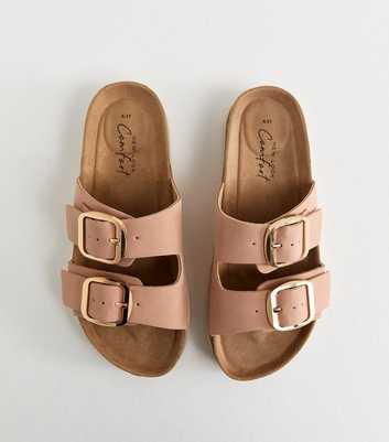Light Pink Cork Sole Double Strap Mule Sandals