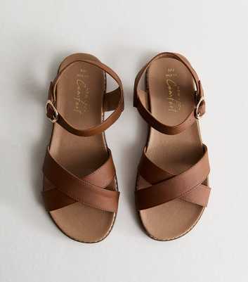 Wide Fit Tan Cross Over Flat Sandals