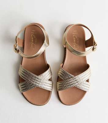 Wide Fit Gold Cross Over Flat Sandals