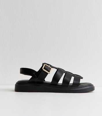 Wide Fit Black Faux Leather Chunky Gladiator Sandals