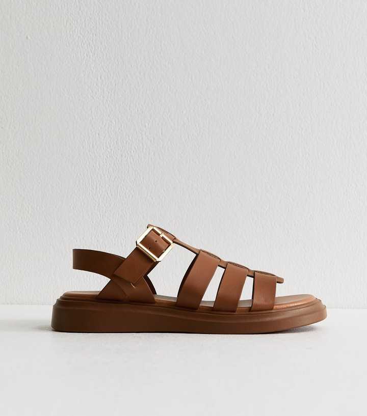 Wide Fit Tan Faux Leather Chunky Gladiator Sandals