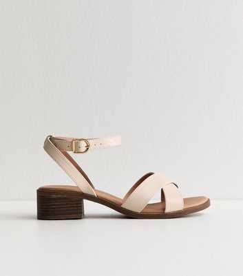 Wide Fit Off White Faux Leather Block Heel Sandals