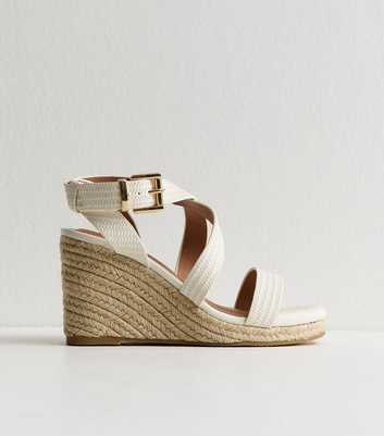 Wide Fit White Textured Faux Leather Wedge Sandals