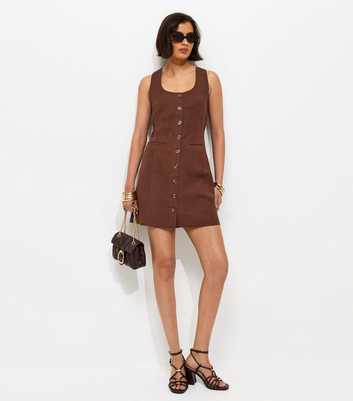 Dark Brown Cotton Button Through Mini Dress