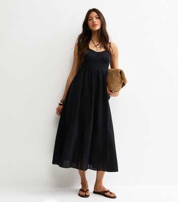Black V Waist Strappy Midi Dress