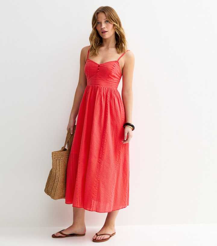 Bright Red V Waist Strappy Midi Dress