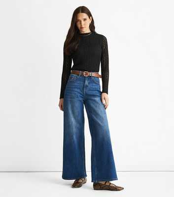 Gini London Blue Mid Rise Wide Leg Denim Jeans