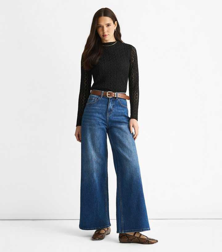 Gini London Blue Mid Rise Wide Leg Denim Jeans